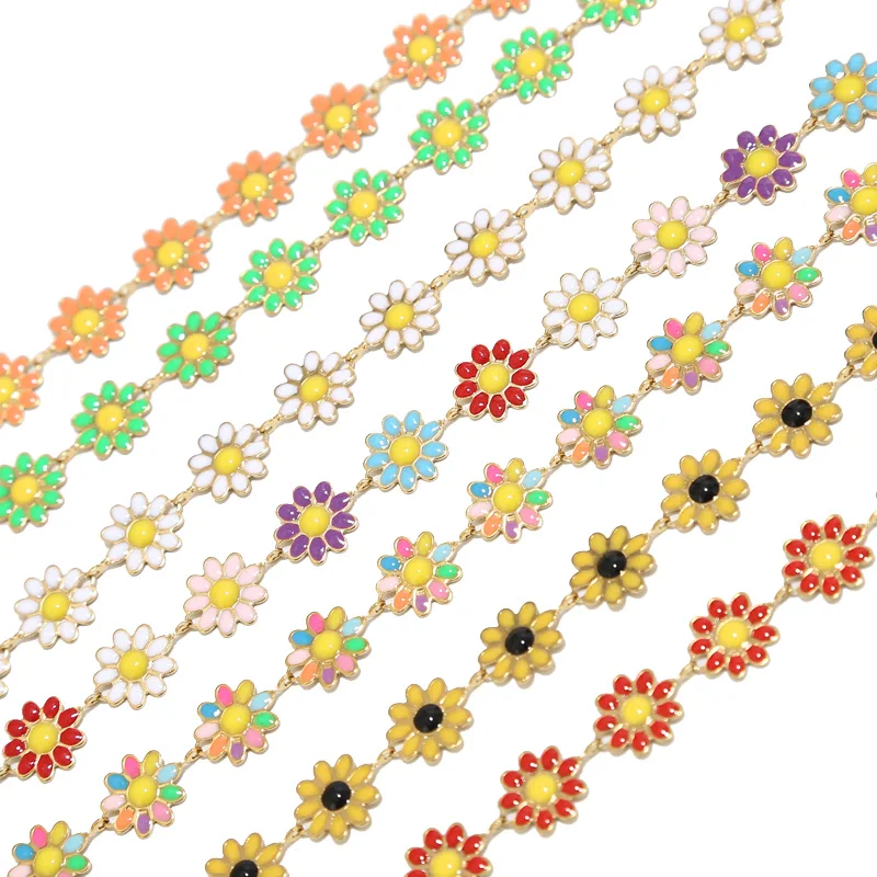 1M Nerūdijančio Plieno 10mm Pločio Emalio Daisy Gėlių Grandines Saulėgrąžų Grandinės Moterims 