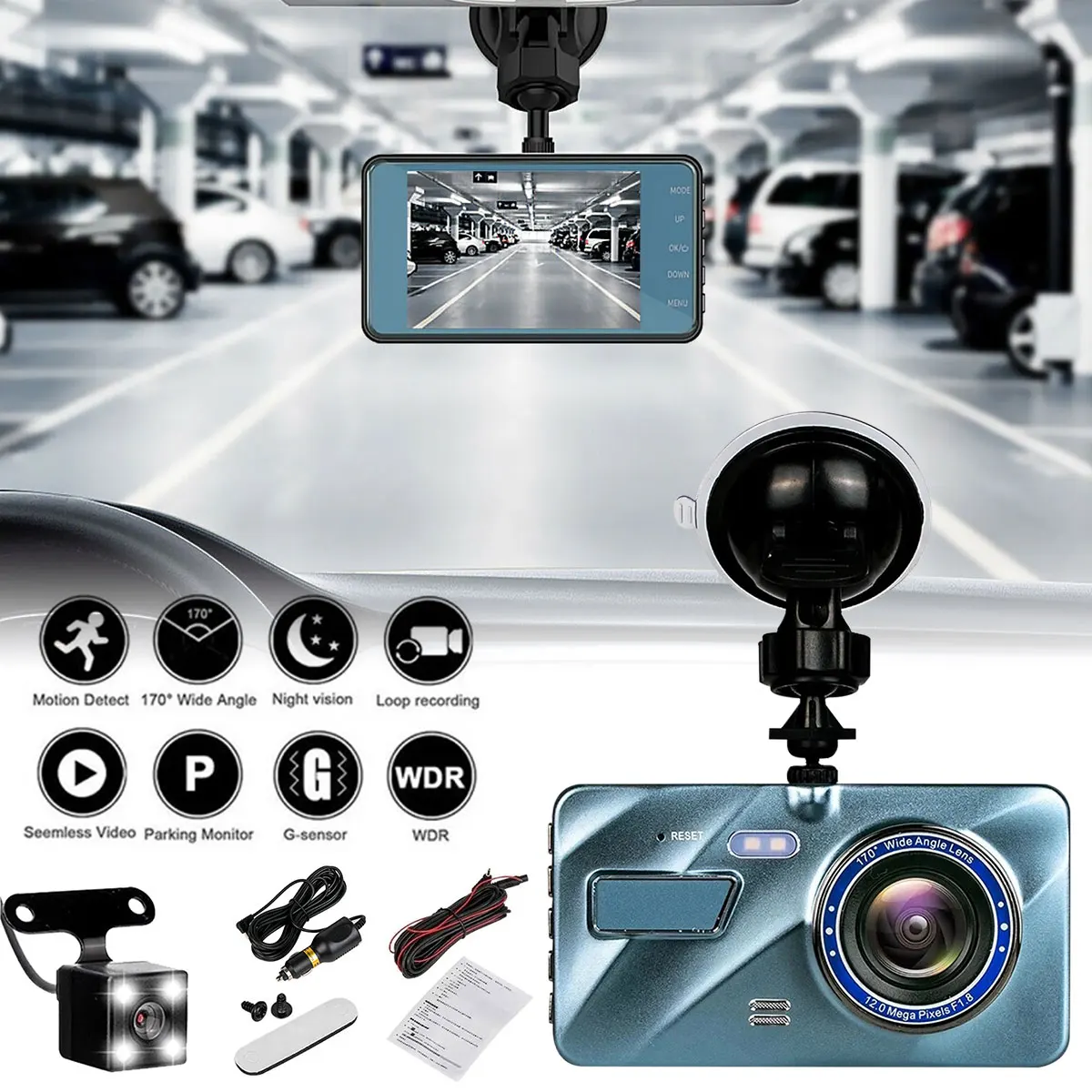 24H Automobilių DVR Kamera Brūkšnys Cam Black Box Vaizdo įrašymo Galinio vaizdo Dvigubas Objektyvas HD Ciklo Įrašymo, Vaizdo Veidrodis Diktofonas Automobilio Aksesuaras Nuotrauka 0