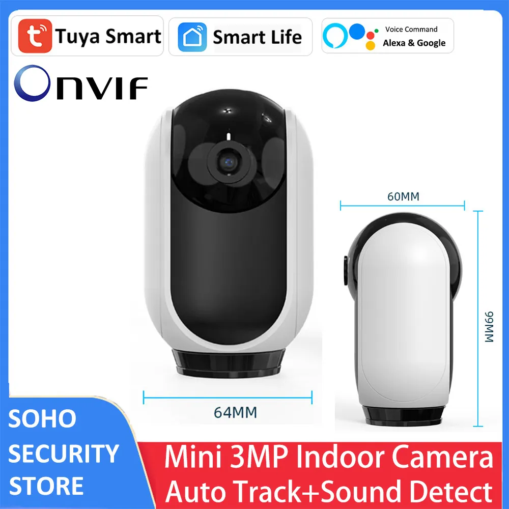 3MP 1080P Indoor Mini Tuya Alexa, Google PTZ Apsaugos Stebėjimo VAIZDO Belaidžio WiFi, Auto Sekimas H. 265 Privatus Režimas IP Kameros Nuotrauka 0