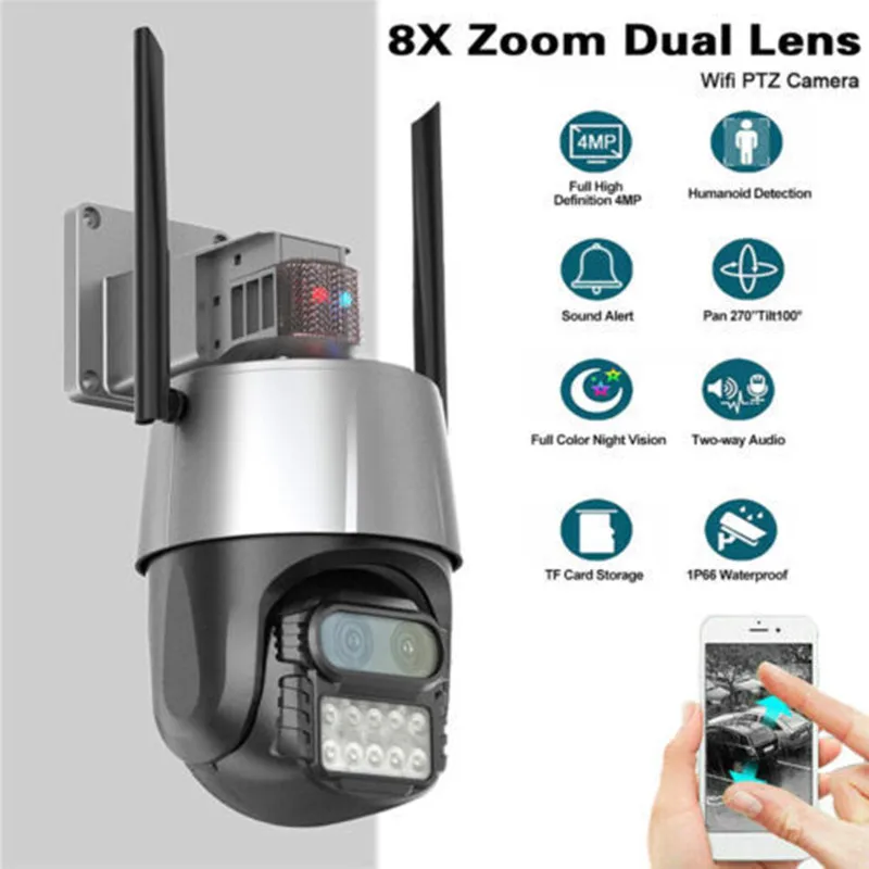 8MP 4K Wi-fi IP Kamera Lauko PTZ Belaidžio Apsaugos Stebėjimo Kameros 8X Zoom, Dual Lens Spalva Naktinio Matymo AI Žmogaus Aptikimo Nuotrauka 0