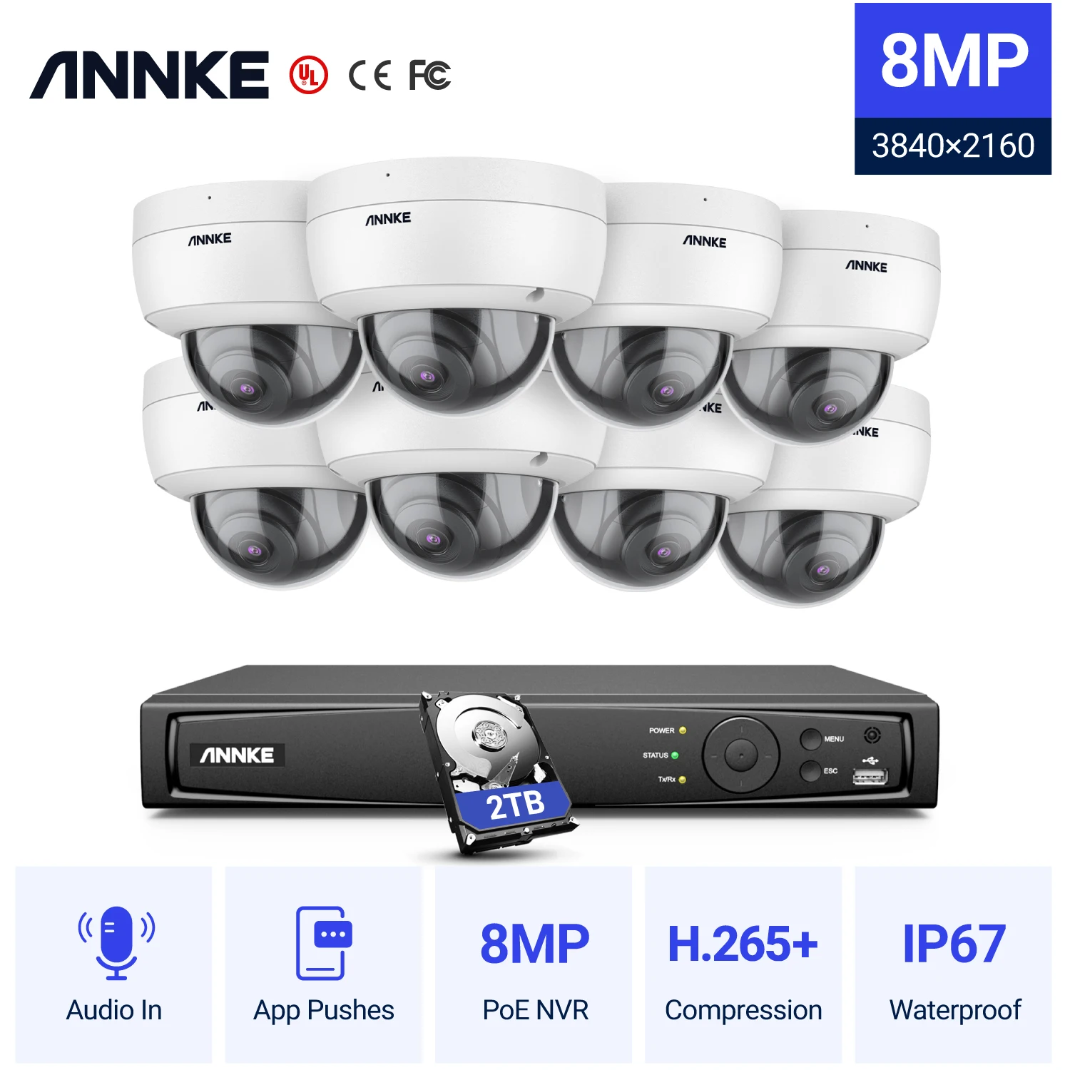 ANNKE 8CH 4K Ultra HD POE Tinklą, Vaizdo Apsaugos Sistemos 8MP H. 265+ NVR Su 8pcs 8MP Neperpučiamas IP Kameros CCTV Saugumo Rinkinys Nuotrauka 0