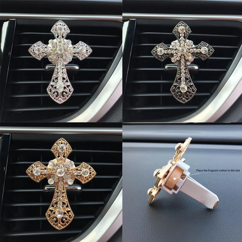 Automobilių Ornamentu Kristalų Kryžiaus Jėzus Oro Gaiviklis Diamond Automobilių Vidaus Apdaila, Versmės Kvepalai Įrašą Difuzorius Nuotrauka 0