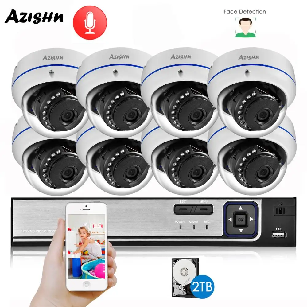 AZISHN H. 265+ 8CH 5MP POE Apsaugos Sistemos NVR Komplektas, Garso Sprogimų 5MP IP Kamera, Veido Aptikimo VAIZDO Stebėjimo NVR Rinkinys Nuotrauka 0