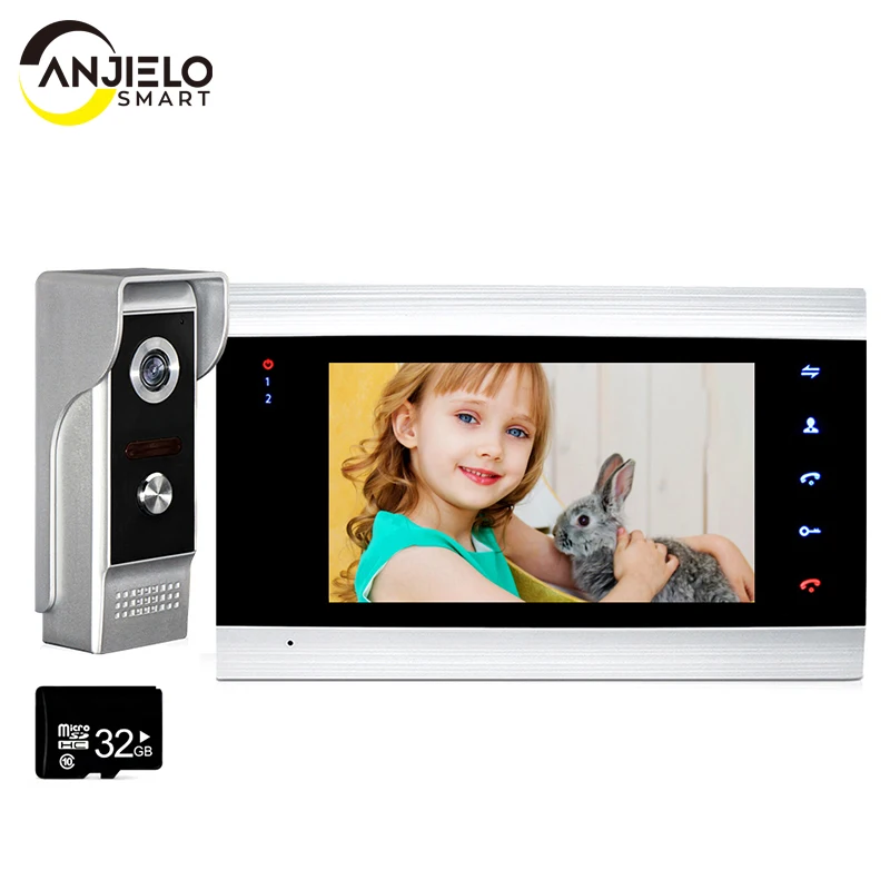 Home Video Domofonas Vaizdo Doorbell Butas 7 Colių Monitorius, 1200TVL Doorbell Kamera su Judesio Aptikimo, Automatinio Įrašymo Nuotrauka 0