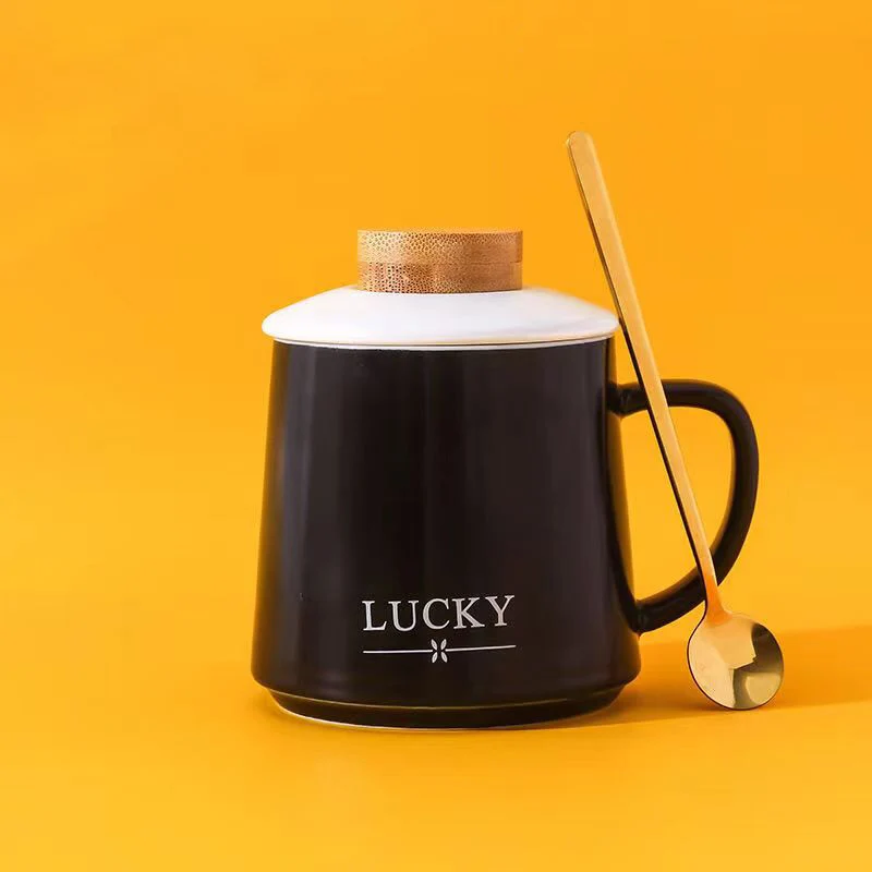 Kūrybinės keramikos kavos puodelis su Dangteliu Šaukštas,Bambuko padengti kavos puodelius Kavos Puodelio Pieno Juokingas Keraminis Puodelis Vandens, Puodelis Nuotrauka 0
