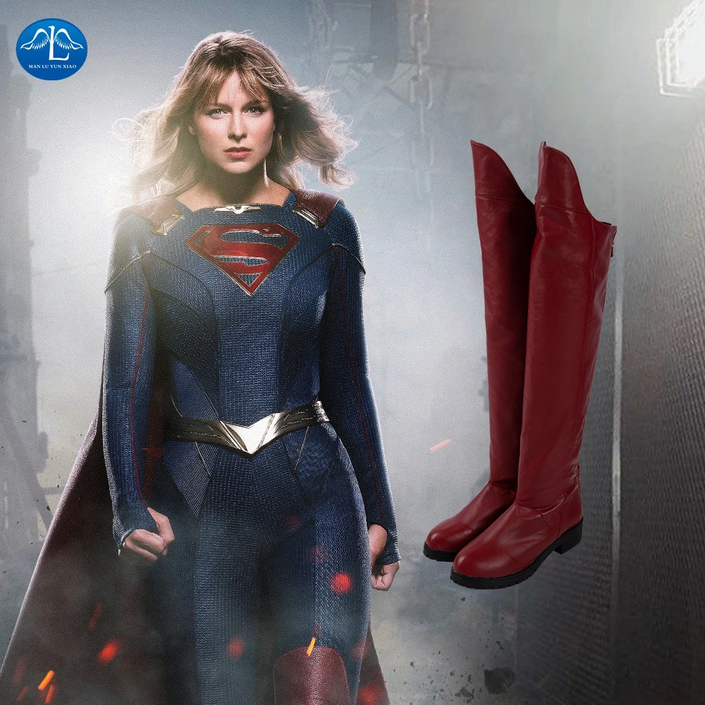 Manluynxiao Aukštakulniais Batais Supergirl Cosplay Moterų Raudona Dirbtiniais Odos Batus Helovinas Kostiumas Užsakymą Nuotrauka 0