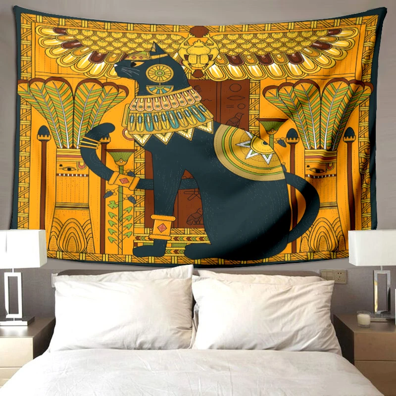 Mistinis Faraonas Kačių Dievo Bastet Gobelenas Senosios Kultūros Spausdinti Hipių Egiptas Sieniniai Gobelenai Audiniai Namų Dekoro Derliaus Gobelenas Nuotrauka 0