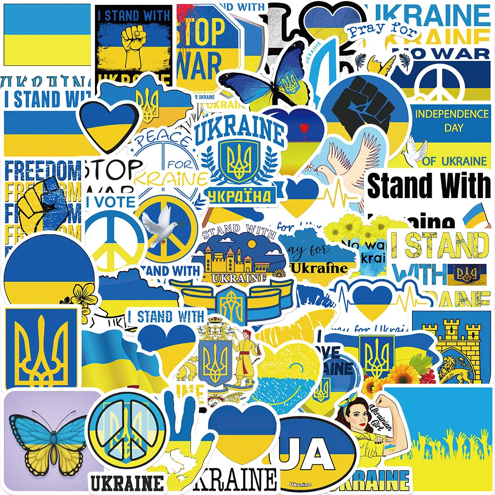 Mėlyna Geltona Ukrainos Taikos Lipdukai Ukrainos Nacionalinės Vėliavos, Lipdukai, Bagažo Lagaminas, Nešiojamas Riedlentė Vaikams, Dovanos, Žaislai, 50PCS Nuotrauka 0