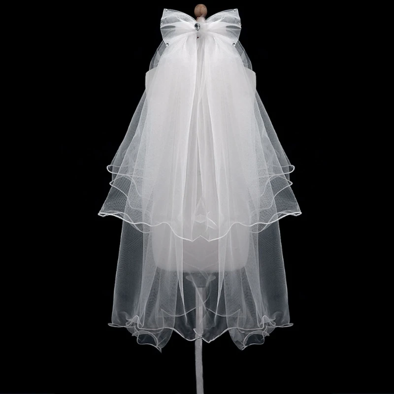 Naujas Moterų Vestuvinė Suknelė bowknot Šydas Sluoksniai Tiulio Kaspinas Krašto Vestuvinius Vualiai Nuotrauka 0