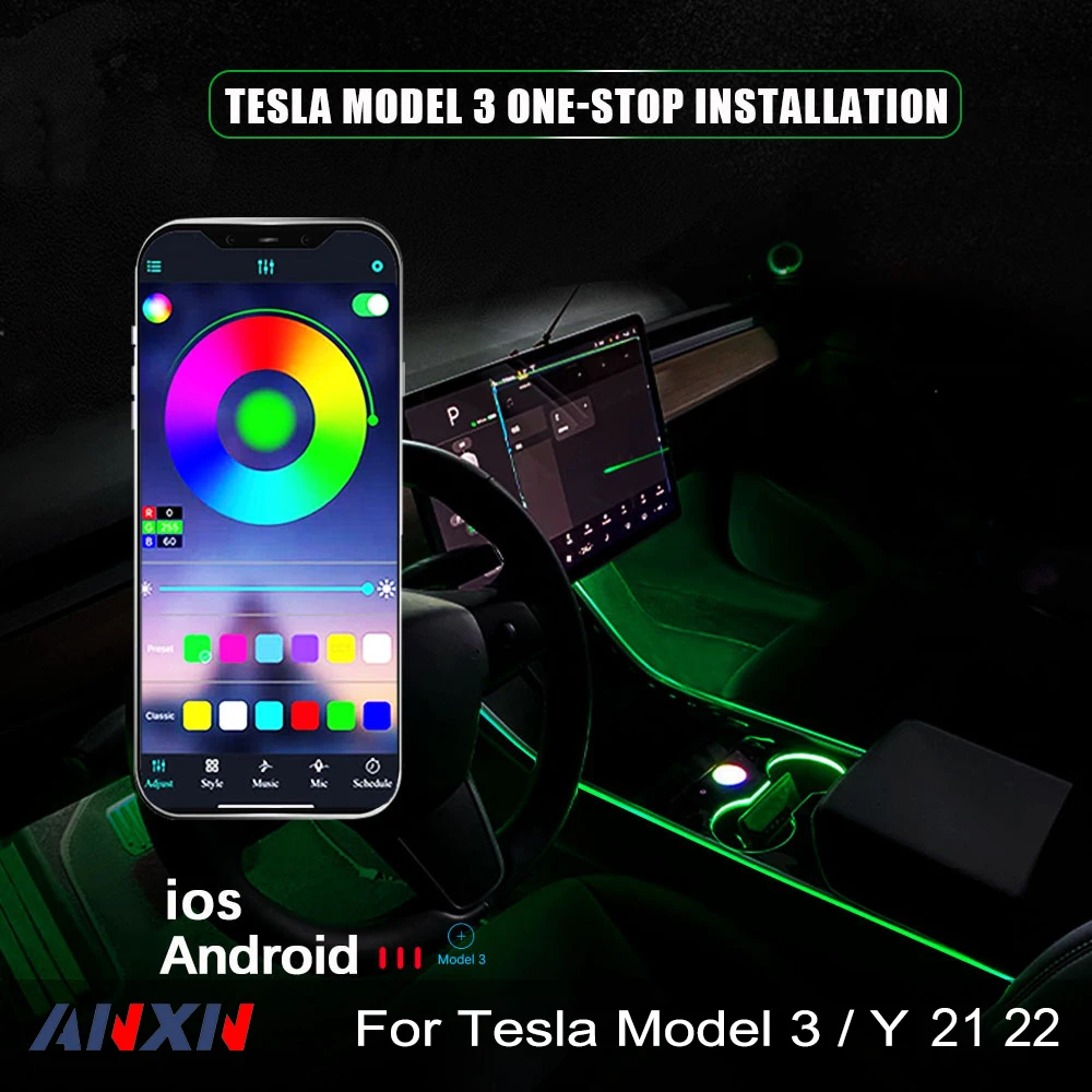 Neoninės Šviesos Vamzdžiai RGB Interjero LED Juostelės Žibintai su App Valdytojas Tesla Modelis 3 Modelis Y dėtuvė prietaisų Skydelio Lemputė Nuotrauka 0