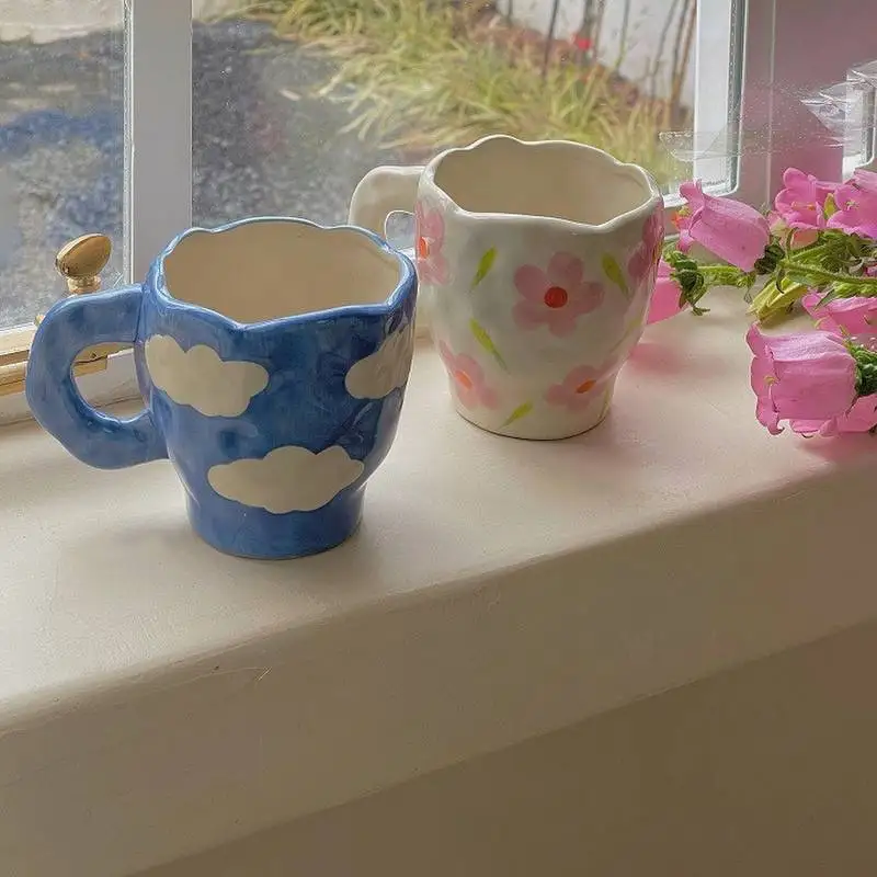 Rankomis Dažyti Gėlių ir Debesys Keramikos Puodelius kavos puodelis Pieno Arbata office Puodeliai Drinkware Geriausia gimtadienio Dovana Draugams Nuotrauka 0