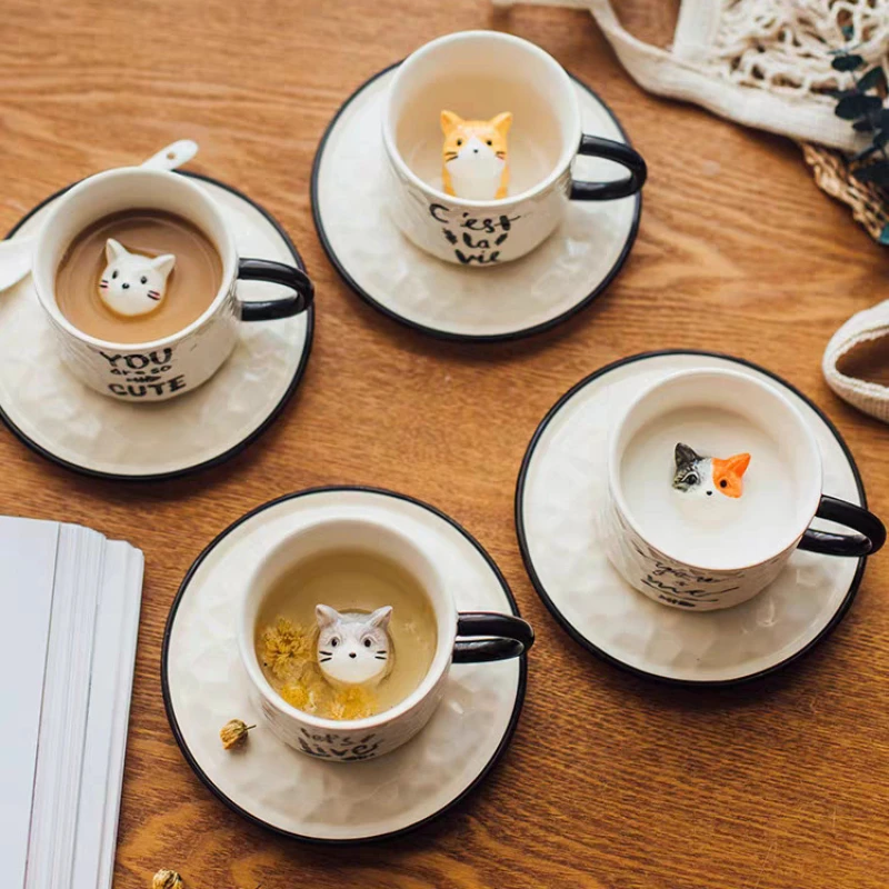 Cute Kačių Kinijos Porceliano Puodeliai, Kavos puodeliai Mielas Puodeliai Didelės Talpos 500ML Drinkware Gimtadienio Dovana Kambario Apdaila Nuotrauka 1