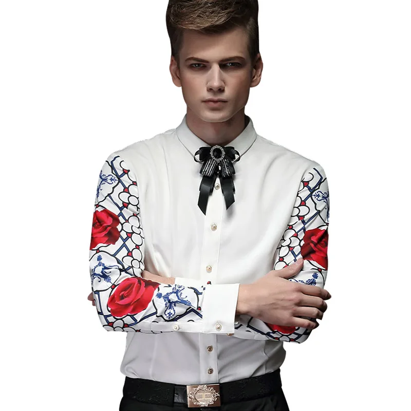 FANZHUAN Nemokamas Pristatymas Naujos mados atsitiktinis vyras vyrų Banga spausdinti asmenybės pavasario baltos spalvos marškinėliai long rankovėmis shirts15209 Nuotrauka 1
