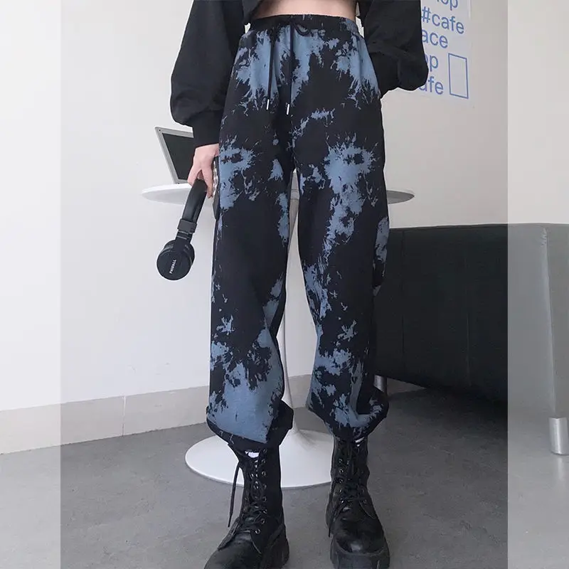 Haremo Kelnės Moterims Kaklaraištis Dažų Dizaino Prarasti Streetwear Madinga Korėjos Stiliaus Prabangus Atvėsti Sporto Asmenybės Pavasarį Naują Ins Moterų Kolegija Nuotrauka 1