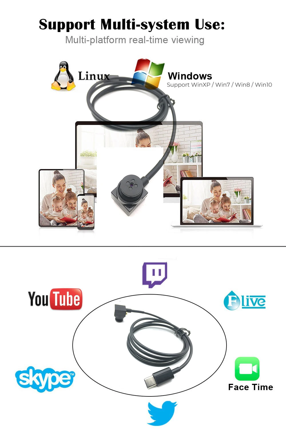 HD 1080P 720P USB Kameros 15*15 mm Mikro Dydžio, C Tipo USB CCTV Kameros Mygtuką, Garso OTG Mikro Kamera, PC Laptop 