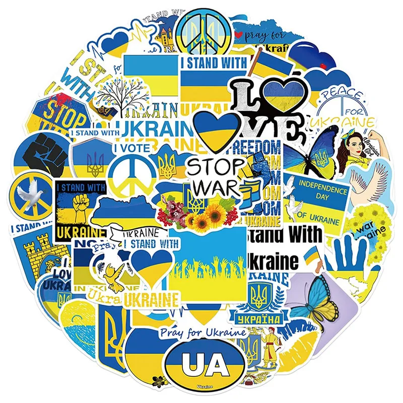 Mėlyna Geltona Ukrainos Taikos Lipdukai Ukrainos Nacionalinės Vėliavos, Lipdukai, Bagažo Lagaminas, Nešiojamas Riedlentė Vaikams, Dovanos, Žaislai, 50PCS Nuotrauka 1