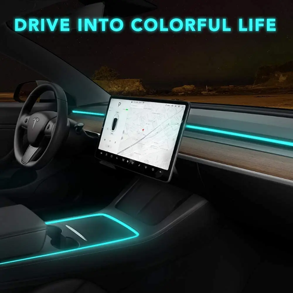 Neoninės Šviesos Vamzdžiai RGB Interjero LED Juostelės Žibintai su App Valdytojas Tesla Modelis 3 Modelis Y dėtuvė prietaisų Skydelio Lemputė Nuotrauka 1
