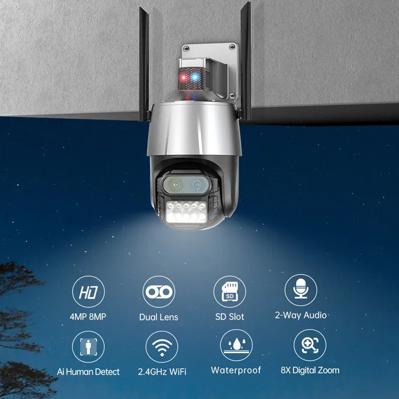8MP 4K Wi-fi IP Kamera Lauko PTZ Belaidžio Apsaugos Stebėjimo Kameros 8X Zoom, Dual Lens Spalva Naktinio Matymo AI Žmogaus Aptikimo Nuotrauka 2