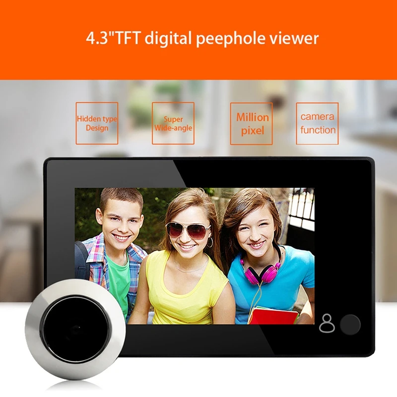 Mažmeninės prekybos 4.3 colių HD Durų Akutė 145 Laipsnių Plataus Kampo Digital Smart Doorbell TFT Spalvotas Durys Akių Namų Saugumo kamerų Stebėti Nuotrauka 2