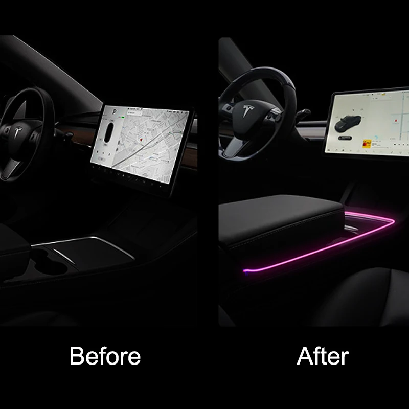 Neoninės Šviesos Vamzdžiai RGB Interjero LED Juostelės Žibintai su App Valdytojas Tesla Modelis 3 Modelis Y dėtuvė prietaisų Skydelio Lemputė Nuotrauka 2
