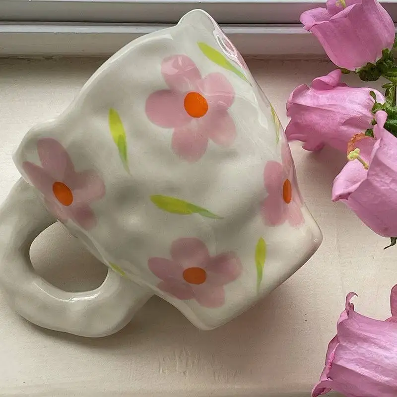 Rankomis Dažyti Gėlių ir Debesys Keramikos Puodelius kavos puodelis Pieno Arbata office Puodeliai Drinkware Geriausia gimtadienio Dovana Draugams Nuotrauka 2