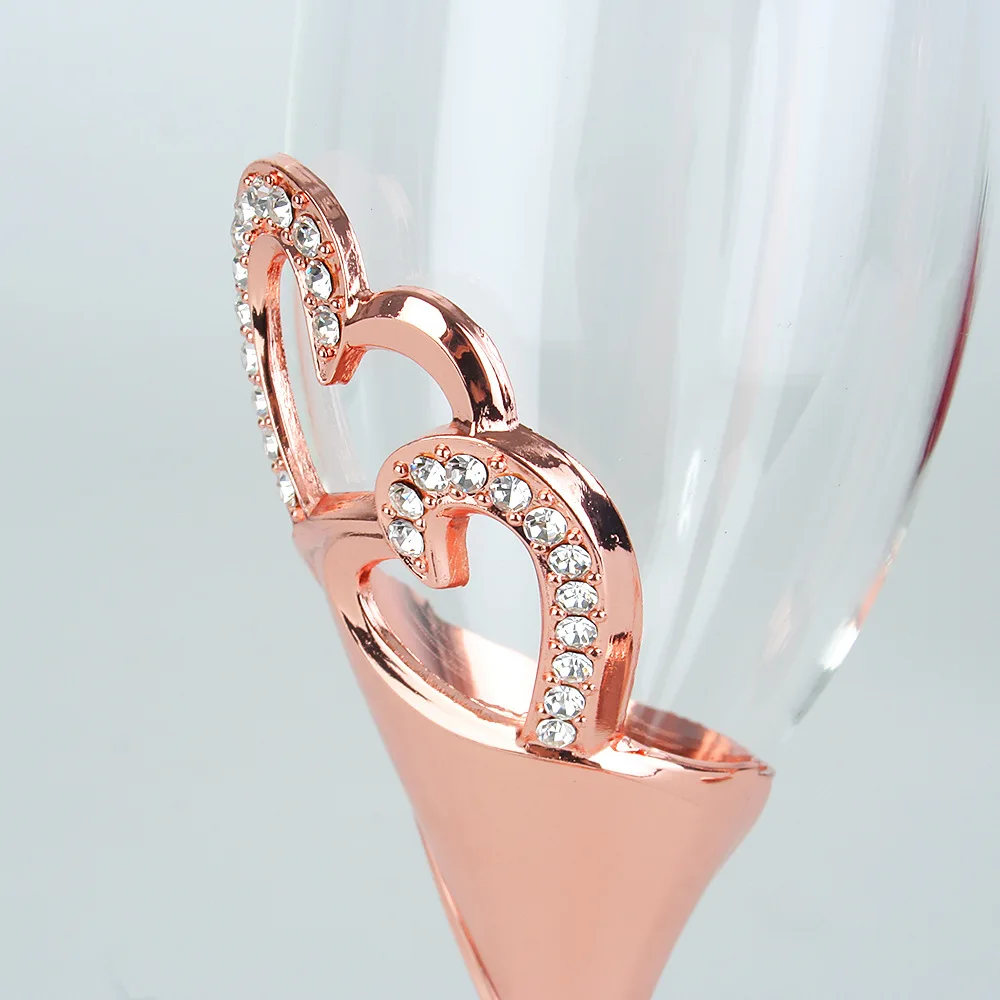 Rose aukso šampano stiklo aukštas-kojis nustatyti, stiklo vestuvių dovana stiklo širdies formos deimantų kristalų, stiklo, raudonas vynas stiklo Nuotrauka 2