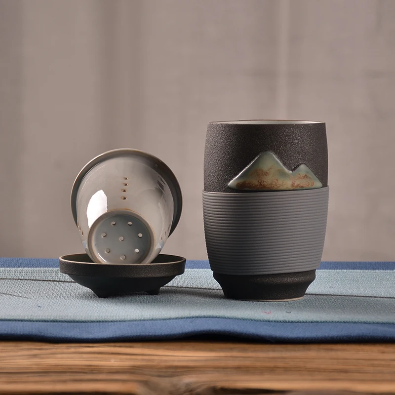 TANGPIN kinų keramikos arbatos puodeliai, keramikos arbatos puodelio kelionės arbatos puodeliai su filtrais, 300ml Nuotrauka 2