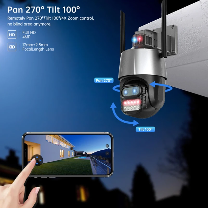 8MP 4K Wi-fi IP Kamera Lauko PTZ Belaidžio Apsaugos Stebėjimo Kameros 8X Zoom, Dual Lens Spalva Naktinio Matymo AI Žmogaus Aptikimo Nuotrauka 3