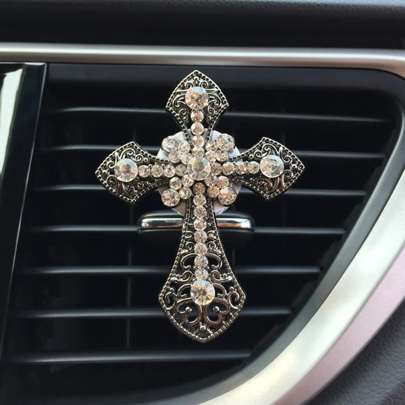 Automobilių Ornamentu Kristalų Kryžiaus Jėzus Oro Gaiviklis Diamond Automobilių Vidaus Apdaila, Versmės Kvepalai Įrašą Difuzorius Nuotrauka 3