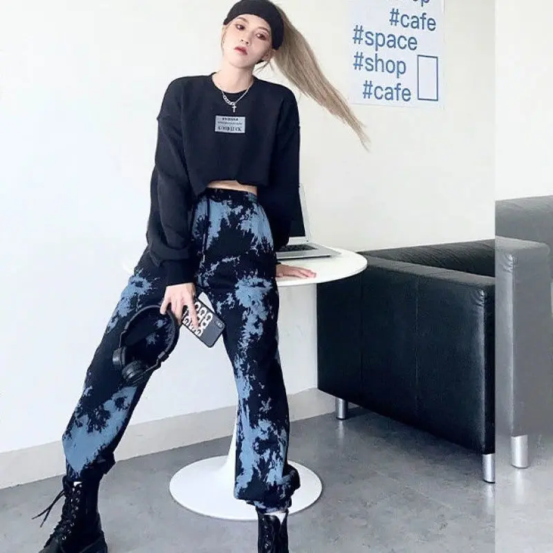 Haremo Kelnės Moterims Kaklaraištis Dažų Dizaino Prarasti Streetwear Madinga Korėjos Stiliaus Prabangus Atvėsti Sporto Asmenybės Pavasarį Naują Ins Moterų Kolegija Nuotrauka 3
