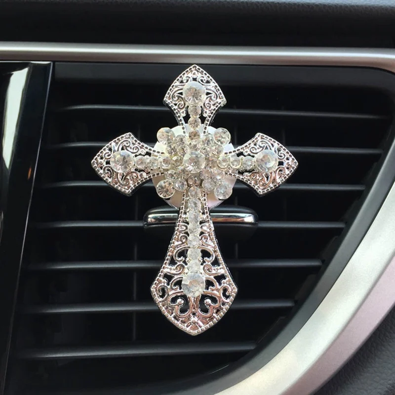 Automobilių Ornamentu Kristalų Kryžiaus Jėzus Oro Gaiviklis Diamond Automobilių Vidaus Apdaila, Versmės Kvepalai Įrašą Difuzorius Nuotrauka 4