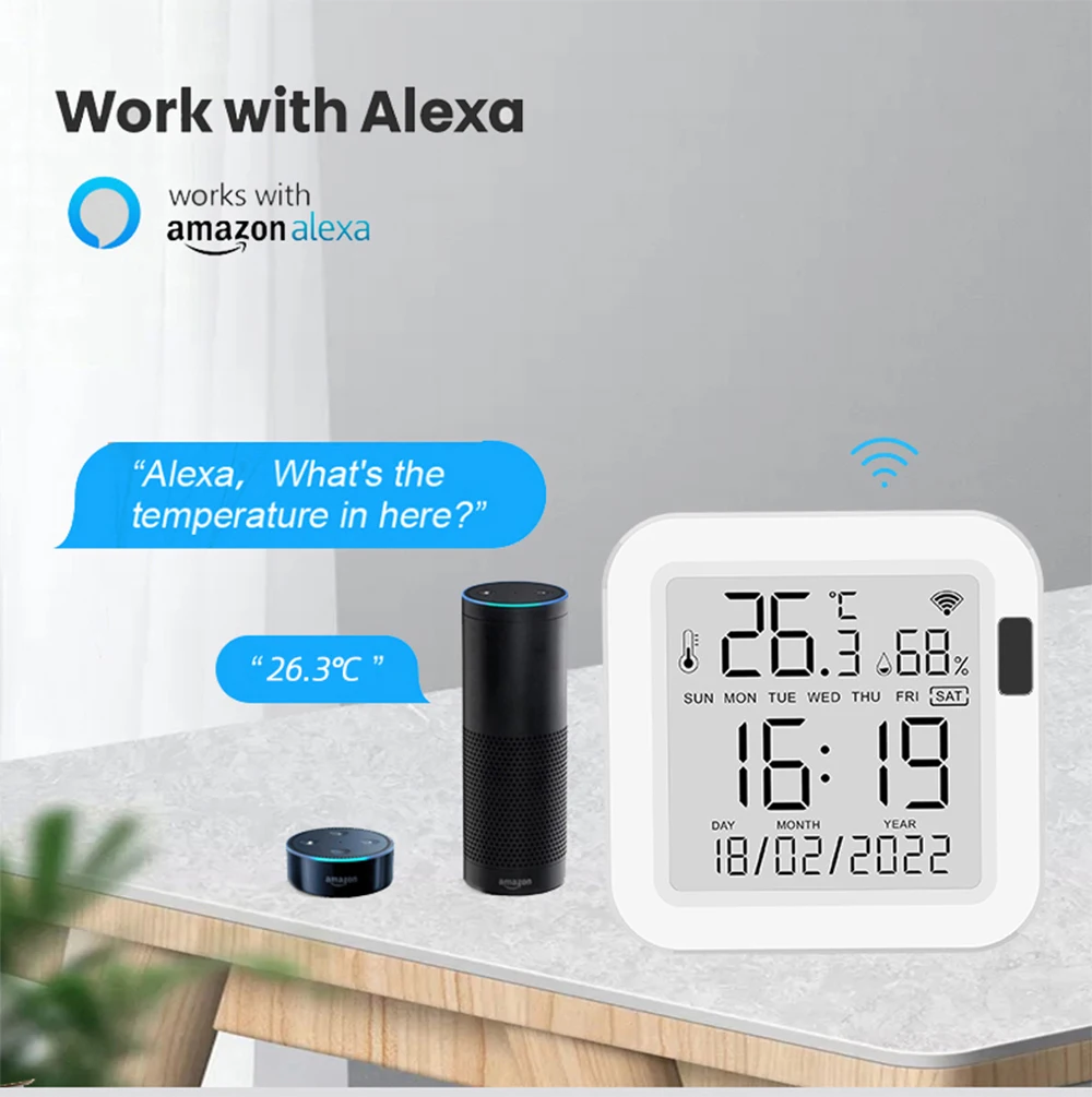 Drėgmės Jutiklis Wifi Temperatūros Jutiklis Smartlife Su Apšvietimu protingų Namų Darbas su Alexa, Google 