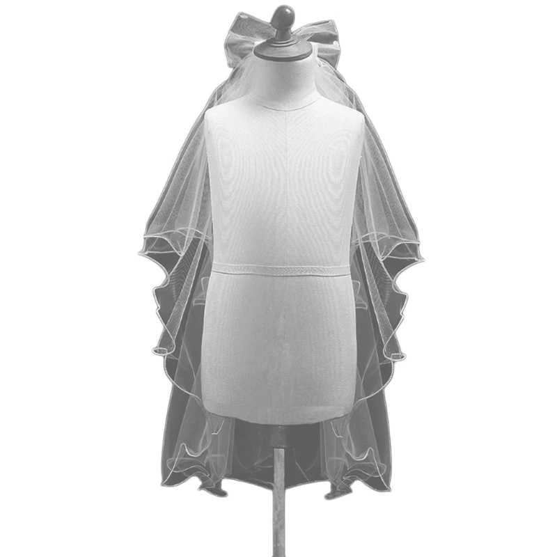 Naujas Moterų Vestuvinė Suknelė bowknot Šydas Sluoksniai Tiulio Kaspinas Krašto Vestuvinius Vualiai Nuotrauka 4