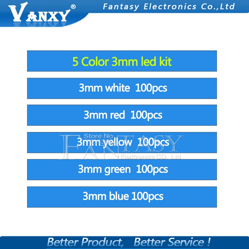 500Pcs 3MM LED Diodų Rinkinys Mišrus Spalva Raudona Žalia Geltona Mėlyna Balta Nuotrauka 5
