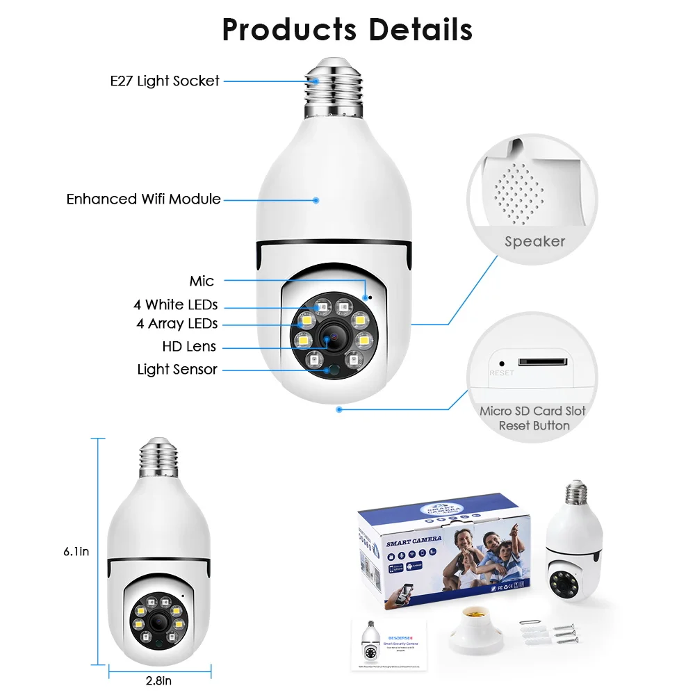 ANBIUX E27 Lemputės Wifi Kamera, 1080P Full Naktinio Matymo Automatinio Sekimo Saugumo Kameros Vaizdo Stebėjimo Stebėti Tuya Nuotrauka 5