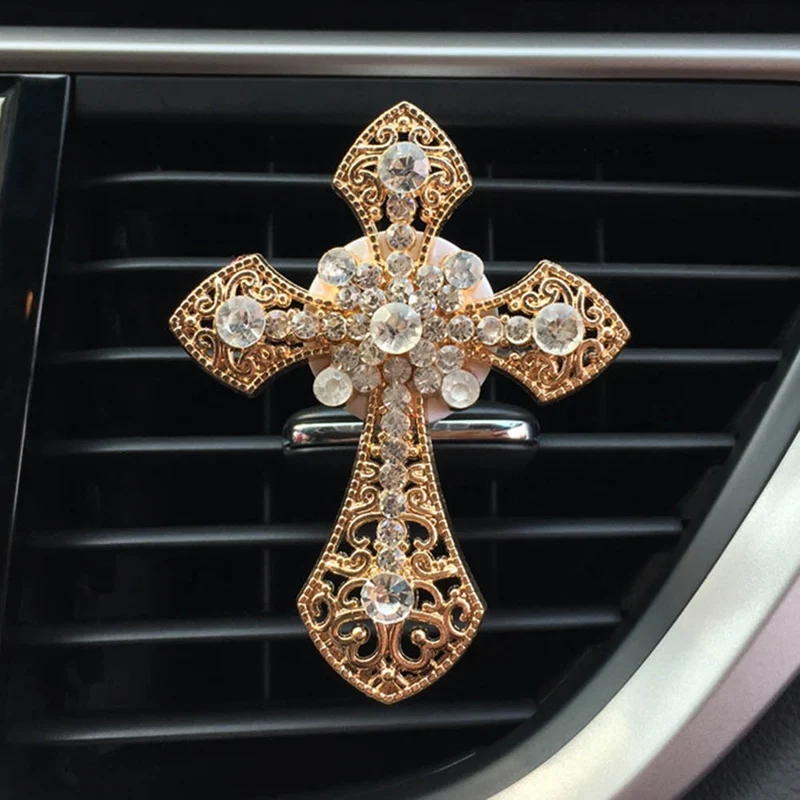 Automobilių Ornamentu Kristalų Kryžiaus Jėzus Oro Gaiviklis Diamond Automobilių Vidaus Apdaila, Versmės Kvepalai Įrašą Difuzorius Nuotrauka 5