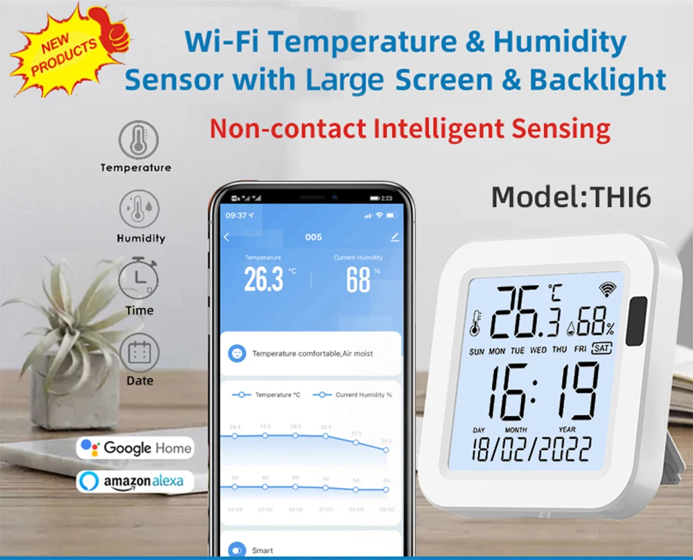 Drėgmės Jutiklis Wifi Temperatūros Jutiklis Smartlife Su Apšvietimu protingų Namų Darbas su Alexa, Google 
