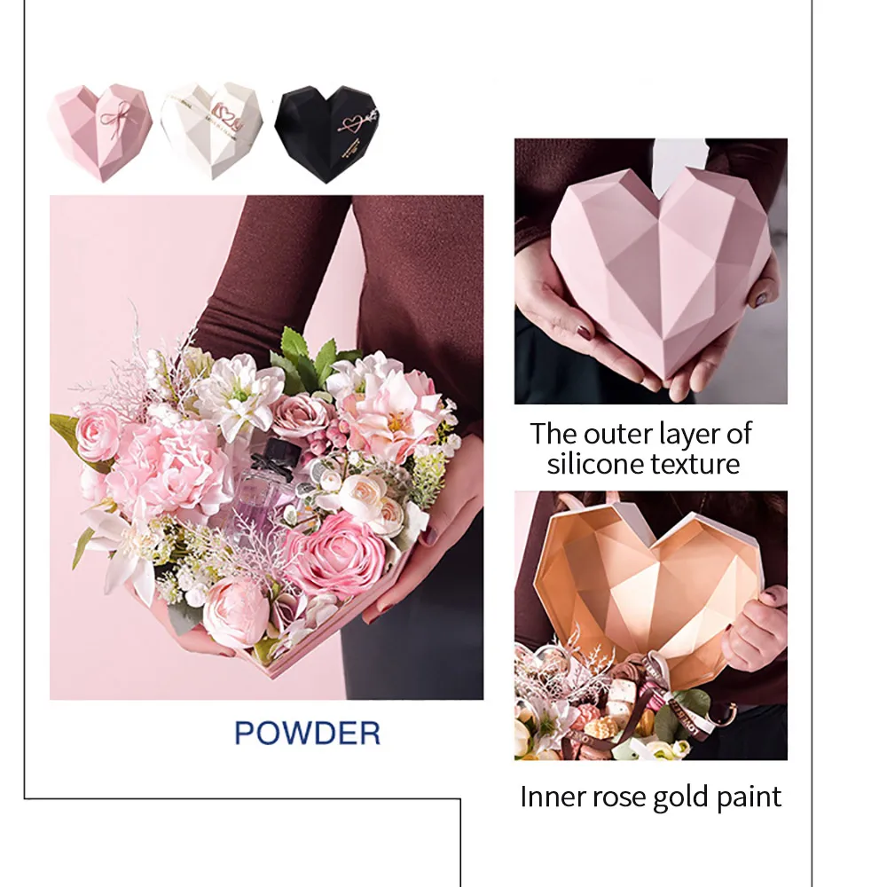 Elegantiškas Stilius HighEnd Gimtadienio Dovana Deimantų Širdies Formos Gėlių Lange Rose Aukso Spalvos Vidinį Gėlių Pakavimo Dėžutė Dovanų Dėžutėje ABS Nuotrauka 5