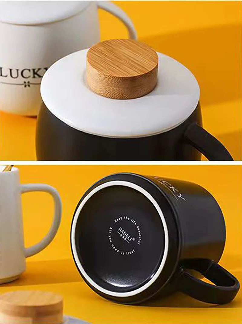 Kūrybinės keramikos kavos puodelis su Dangteliu Šaukštas,Bambuko padengti kavos puodelius Kavos Puodelio Pieno Juokingas Keraminis Puodelis Vandens, Puodelis Nuotrauka 5