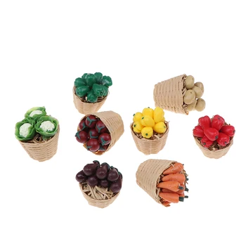 1:12 Mini Modeliavimo Dirbtiniai Vaisiai ir Daržovės Vaikams, Lėlės Namas Daržovių Bambuko Krepšelį Miniatiūriniai Priedai