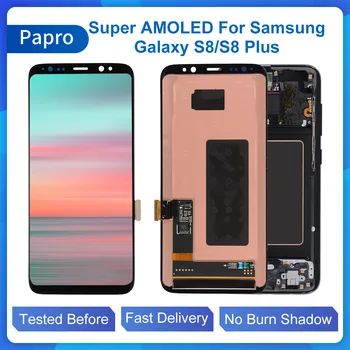 100% Originalus Super AMOLED Ekranas Samsung Galaxy S8 LCD Ekranas Jutiklinis Ekranas skaitmeninis keitiklis S8 Plius Remontas, Dalys Nr. Dega Šešėlis
