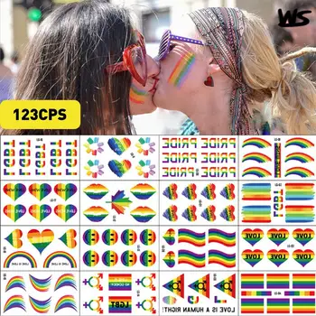 123 Vnt /set Gėjų, Lesbiečių Etiketės Pasididžiavimas Vaivorykštės Vėliava Meilės Širdis LGBT Lipdukai, Juostelės Paradai Festivalis Partija Pasisako Papuošalai