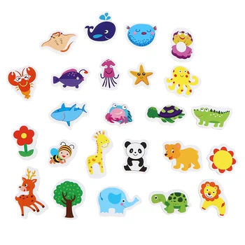 12PCS/Daug Sumaišykite Vandenyno Gyvūnų, Žuvų, Krabų Mediniai Šaldytuvas Magnetas Kūrybos Animacinių filmų 3D Lipdukai Žaislai Vaikams Kids 