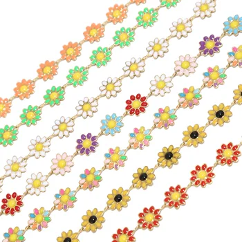 1M Nerūdijančio Plieno 10mm Pločio Emalio Daisy Gėlių Grandines Saulėgrąžų Grandinės Moterims 