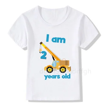2-7 Ekskavatorių gimtadienio marškinėliai statybos gimtadienio berniukas T-shirt vasaros drabužių bamblys cool T-shirt mielas, vaikų žaidimo drabužiai