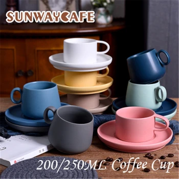200/250ML aukštos klasės keraminės kavos puodeliai Kavos puodelio Paprasta nustatyti Europos stiliaus Puodelis Kapučino gėlių puodeliai Latte