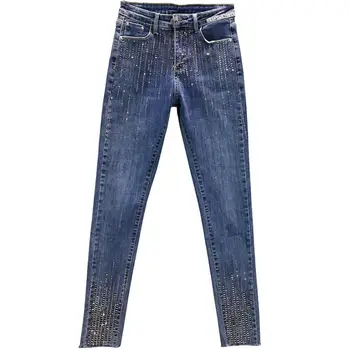 2020 m. pavasario rudens Mados deimantų kojų džinsai moterims aukšto juosmens karšto gręžimo liesas pieštuku džinsai r997