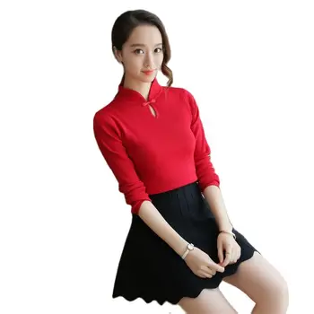 2021 Kinijos žiemos megztinis stilius cheongsam apykaklės megztinis plonas pusiau golfo megztinis pagrindo pavasario suknelė rankovės vadovas