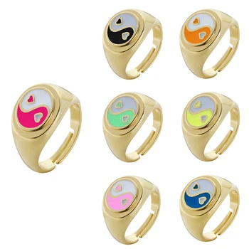2021 NAUJA Tendencija Emalio Žiedas Bagua Yin Yang Chi Aukso Žiedus Moterims Reguliuojamas Atidarymo Žiedų Mados Juvelyrika Dovana