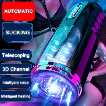 2022 Automatinė Vyrų Masturbator Teleskopinis Šildymo Čiulpti Masturbacija Taurės Blowjob Vaginos Įtempimo Masturbacija Sekso Mašina 18+
